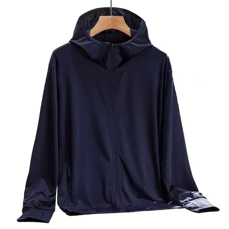 UPF50+ice Silk Sunscreen Clothing Outdoor Sports Anti-ultraviolet Fashion All-match Sunscreen Black Long-sleeved Windbreaker