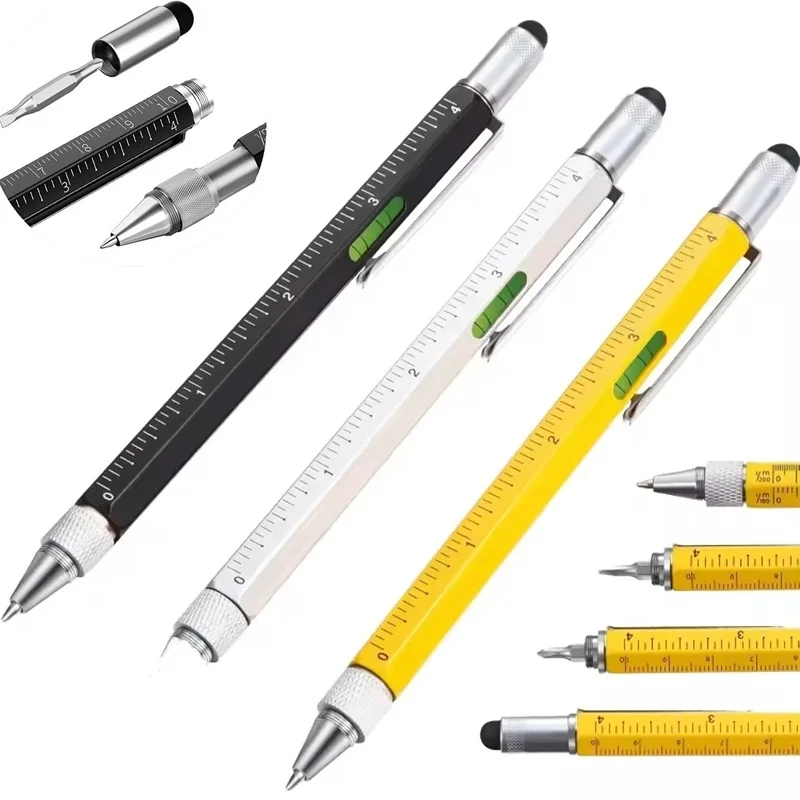 7 in1 Multifunction Ballpoint Pen with Ruler Screwdriver Stylus Spirit Level Portable Handheld Tool For Office Engineer Student