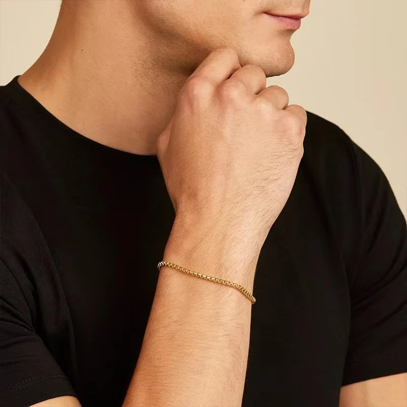 2mm Men's Stainless Steel Basic Chain Bracelet Hip Hop Jewelry Gold Color Unisex Bracelet Accessories