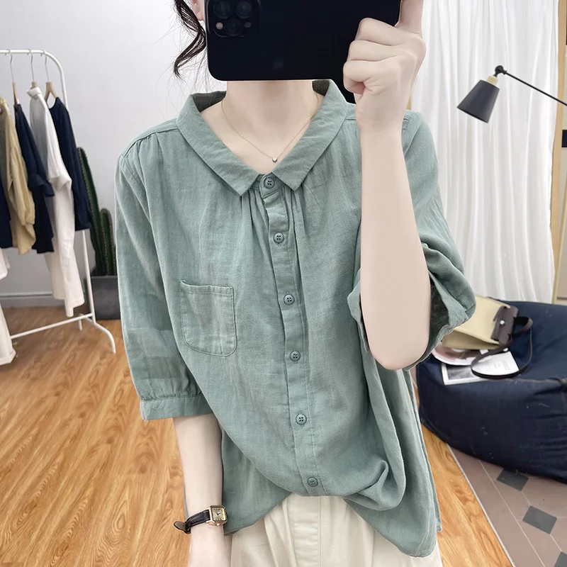 

Short Sleeve Shirts Womens l Patchwork Pintuck Tunic Urban City Modern Artistic Minimalist Student Youthful Chic Trend Summer
