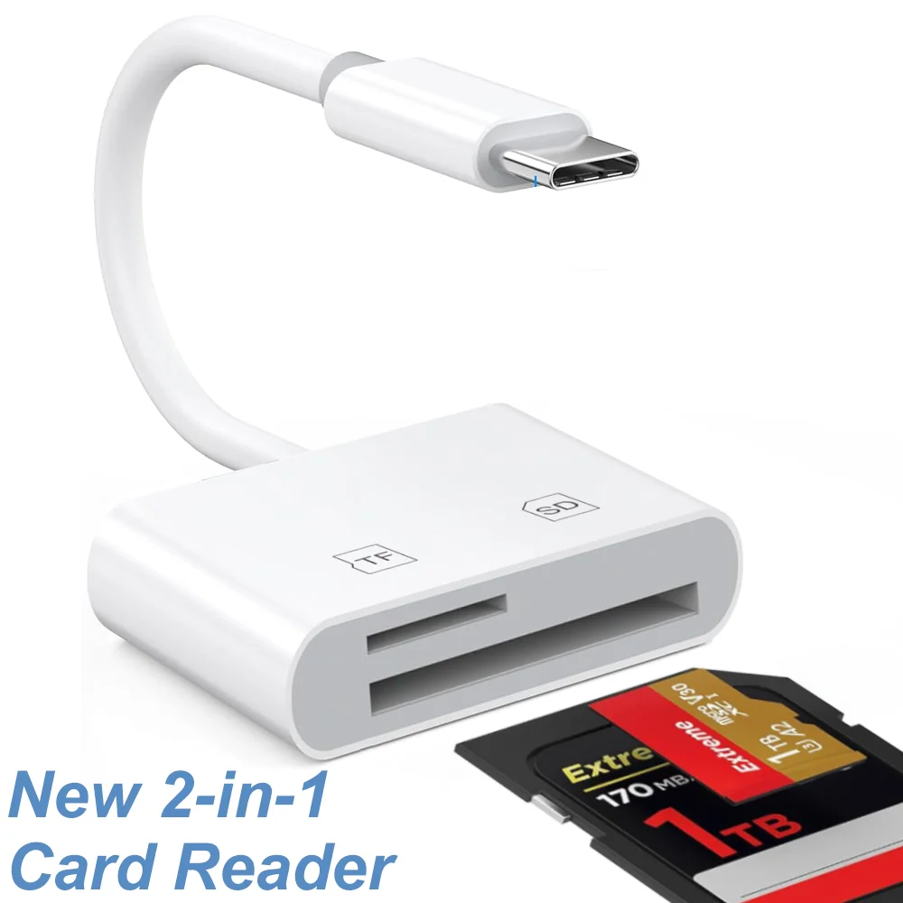 قارئ بطاقات OTG 2 في 1 من النوع C محول بطاقة ذاكرة SD/TF لأجهزة الكمبيوتر المحمول iPhone 15/16/17 - قارئ بطاقات ذكي متعدد لا يتطلب تطبيق #1