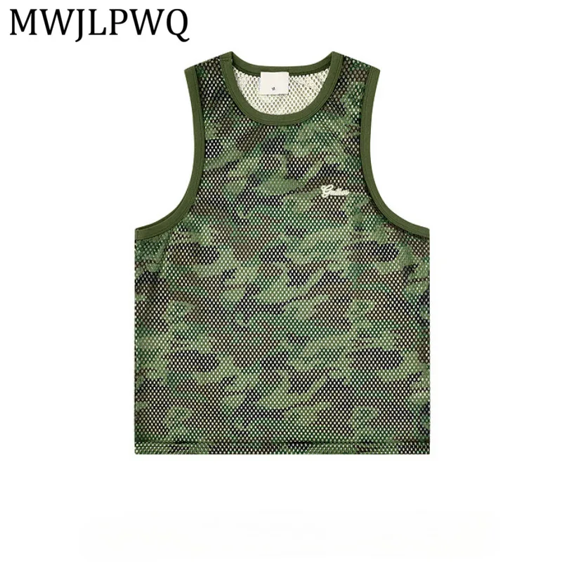 

MWJLPWQ Camouflage Mesh Tank Top Men Sleeveless Oversized Loose Fit American Vintage Casual Summer Streetwear Daily Wear 15538