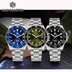 San Martin 39mm Diver GMT Watch Enamel Dial NH34 Stainless Steel Luxury Men Watch Automatic Mechanical Sapphire Luminous SN0136