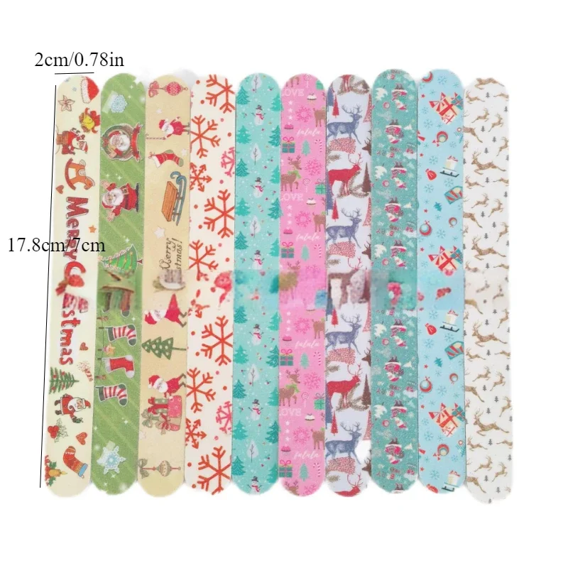 10pcs Xmas Nail Files Colorful Nail Files Buffers Double Sided Nail File Christmas Polish Pedicure Sandpaper Manicure File Set