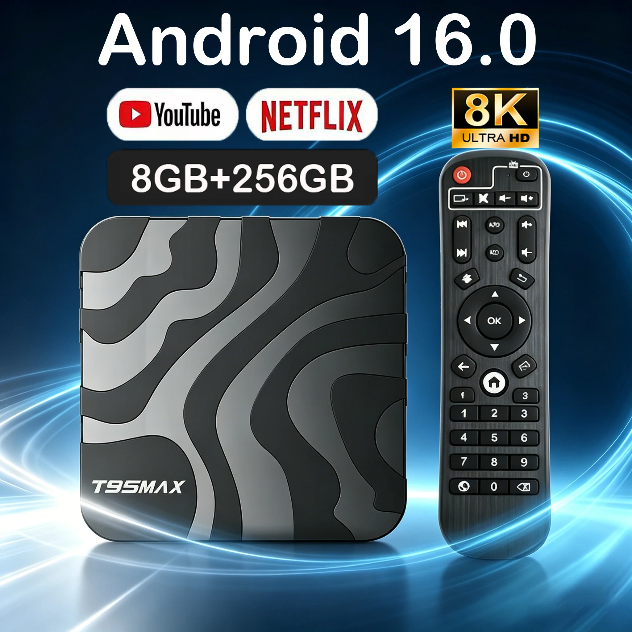 T95Max Android 16 Smart TV Box Allwinner H618 8GB+256GB Bluetooth 6.0 Asistente de Google Reproductor Multimedia Rápido de Video 8K Set Top Box