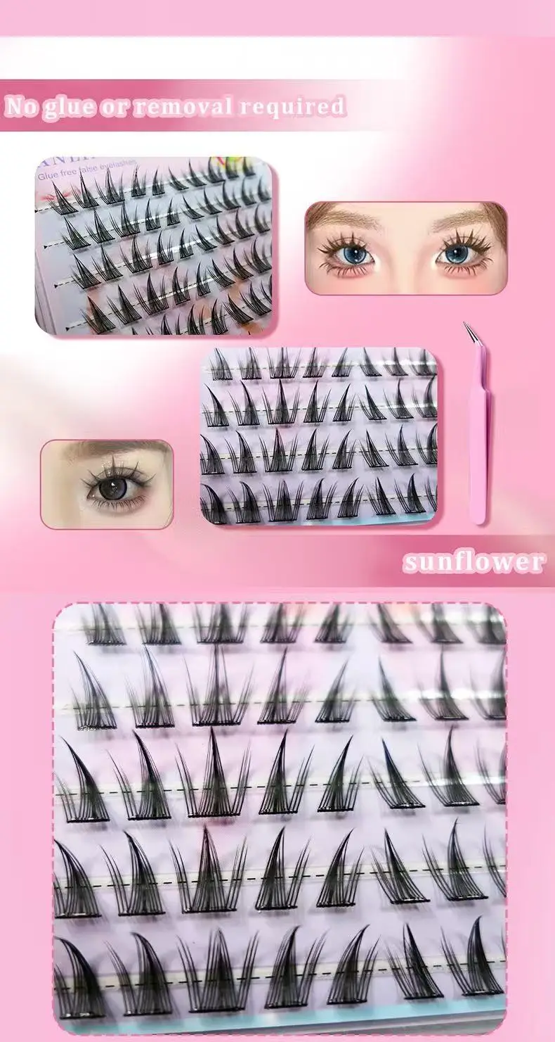 10-reihige künstliche Sonnenblumen-Wimpern, selbstklebend, fauler Stil, kein Kleber erforderlich, leicht, weich, tägliches Make-up, Wimpern im Großhandel – Detail 8