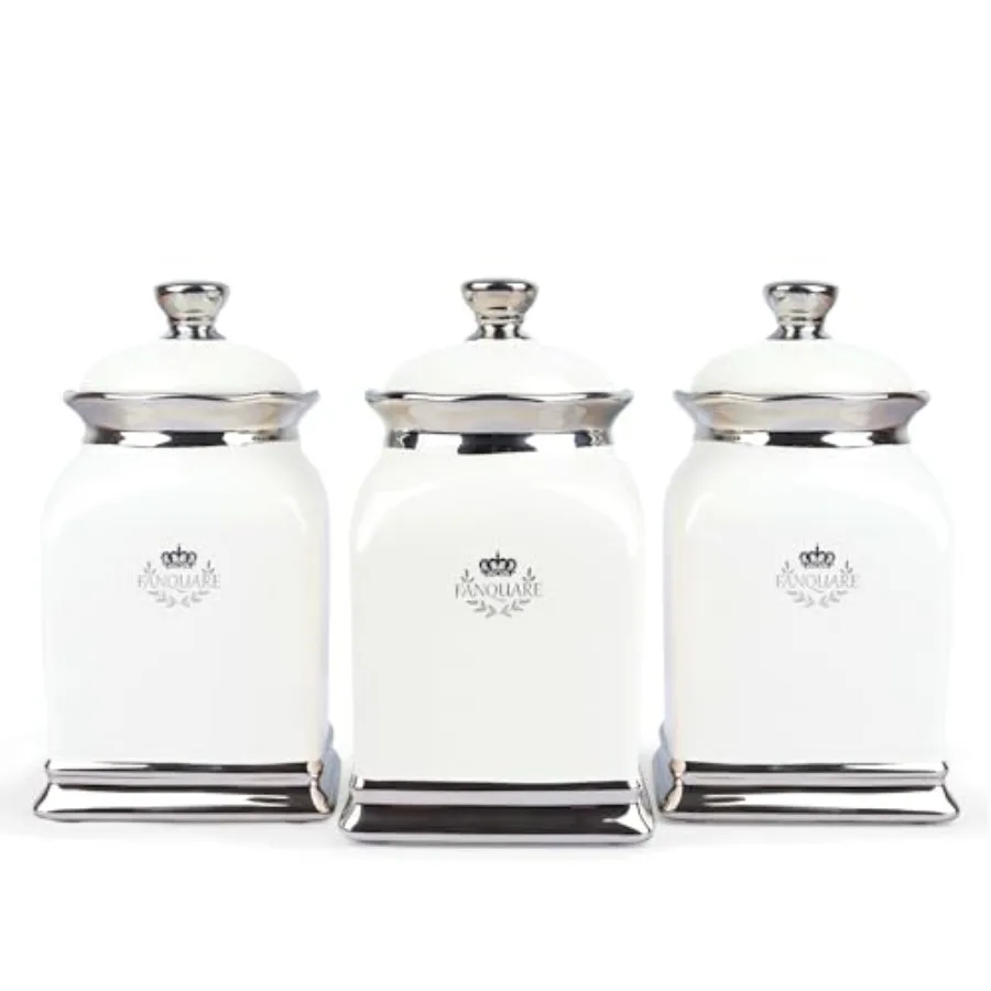 

30 OZ Cookie Jar White Kitchen Canisters Set of 3 Farmhouse Porcelain Decorative Jars for Countertop Ceramic Storage Jar for Co