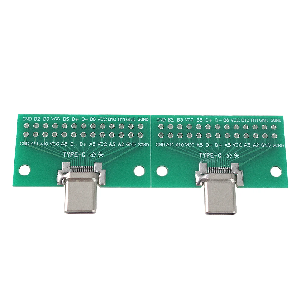 2PCS Typ-C Stecker USB 3,1 Test PCB Board Adapter Typ C 2,54mm Stecker Buchse Für daten Linie Draht Kabel