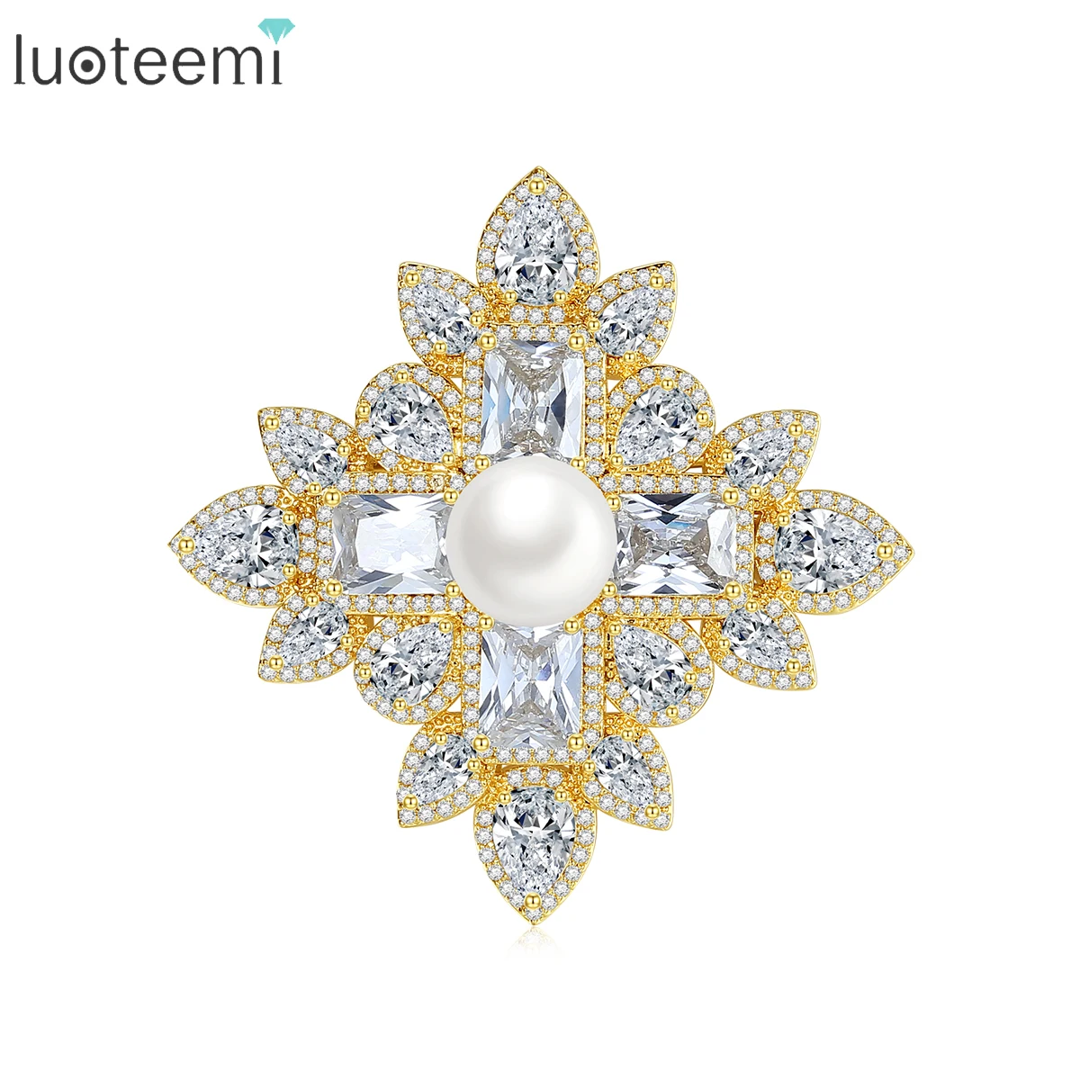 

LUOTEEMI New Design Cubic Zirconia Brooches Pins Imitation Pearls Winter Coat Accessories for Women Girls Party Dress Decoration