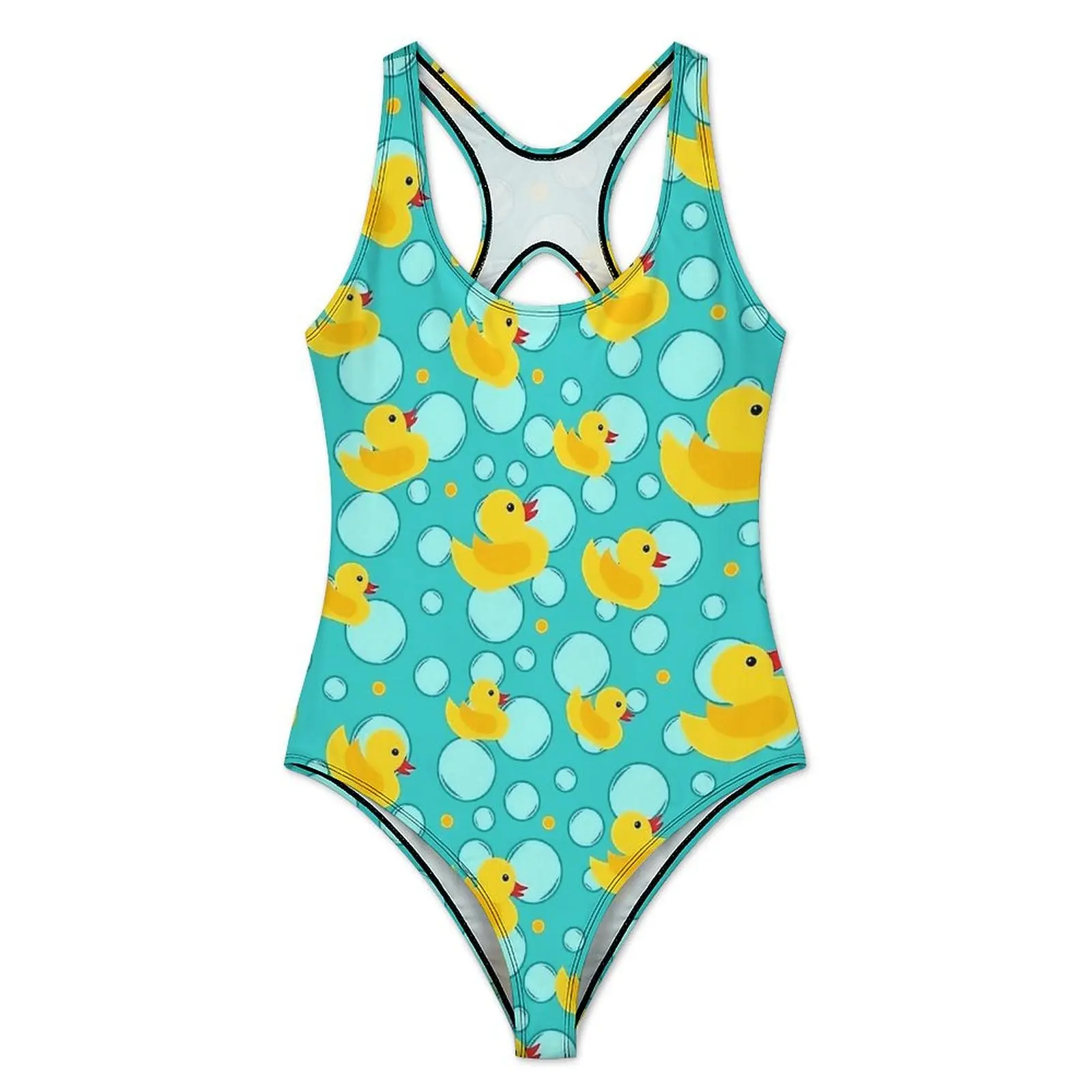 Cute Blue Yellow Rubber Ducks Swimsuit  One Piece Swimwear Push Up Sweet Bathing Suits Sexy Sport Pattern Beachwear