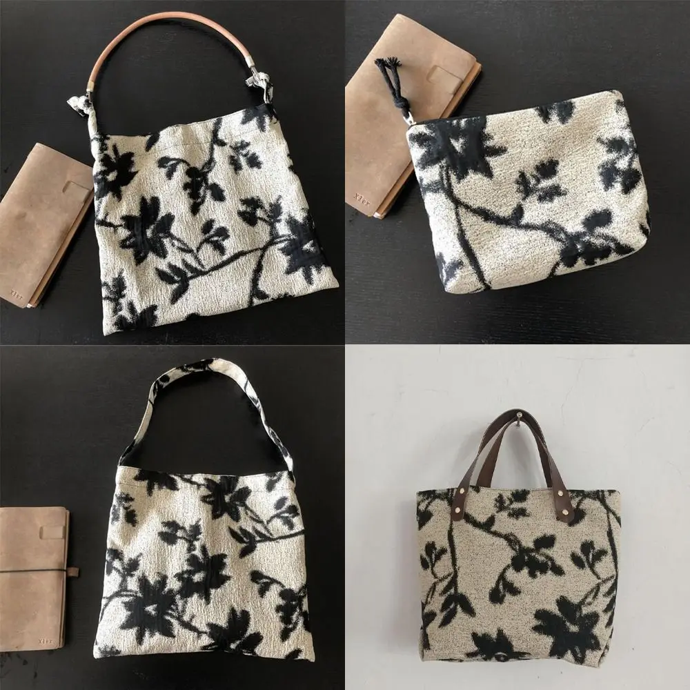 Stijl Bedrukt Doek Jacquard Stof Lunch Tassen Koeienhuid Touwtas Cosmetische Tas Draagtas Canvas Handtassen Vrouwen Schoudertassen