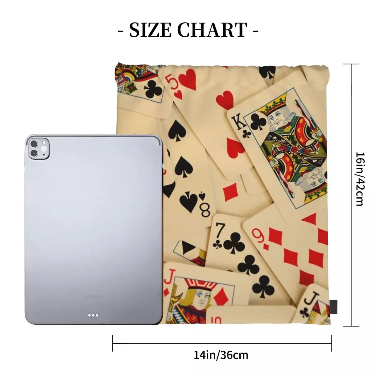 Scattered Pack Of Playing Cards Hearts Clubs Diamonds Spades Pattern Backpack Drawstring Bags Drawstring Bundle Pocket SportBag