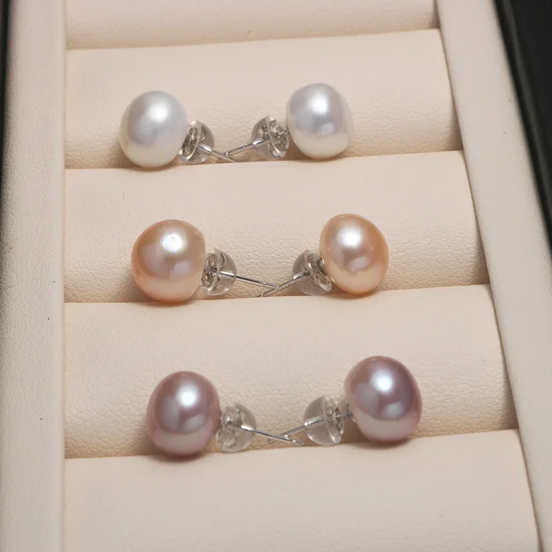 1pair 6-12mm Real Natural Freshwater Pearl Earrings AA Grade Elegant Jewelry White Purple Pearls Ear Studs Earrings Women Female