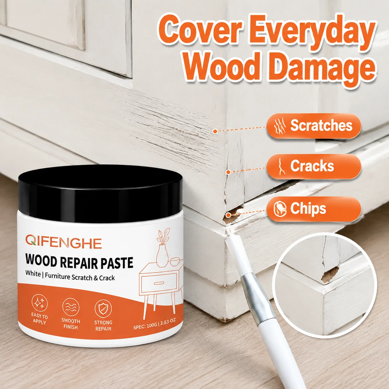 Wood Filler Repair Paste Fix Holes Scratches And Cracks Easy‑to‑use Seamless Restoration For Home Wooden Furniture Surfaces