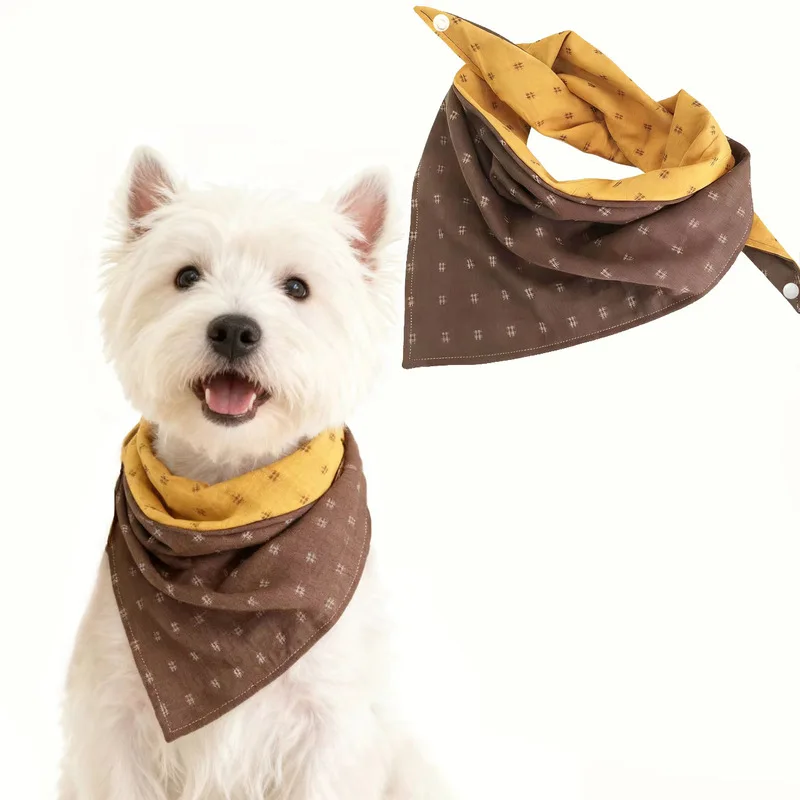 Reversible Double Sided Pet Bandana Color Block Dog Triangle Scarf Adjustable Neck Strap Soft Pet