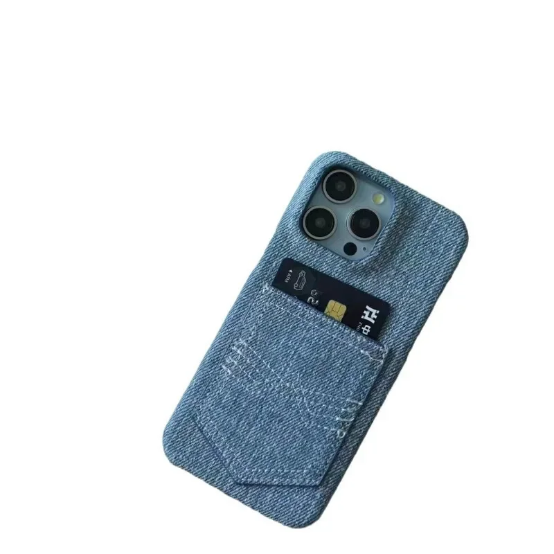 Fashionable denim card bag style case Suitable for iPhone 15 14 13 12 promax full coverage micropyle hole hard case phone cases