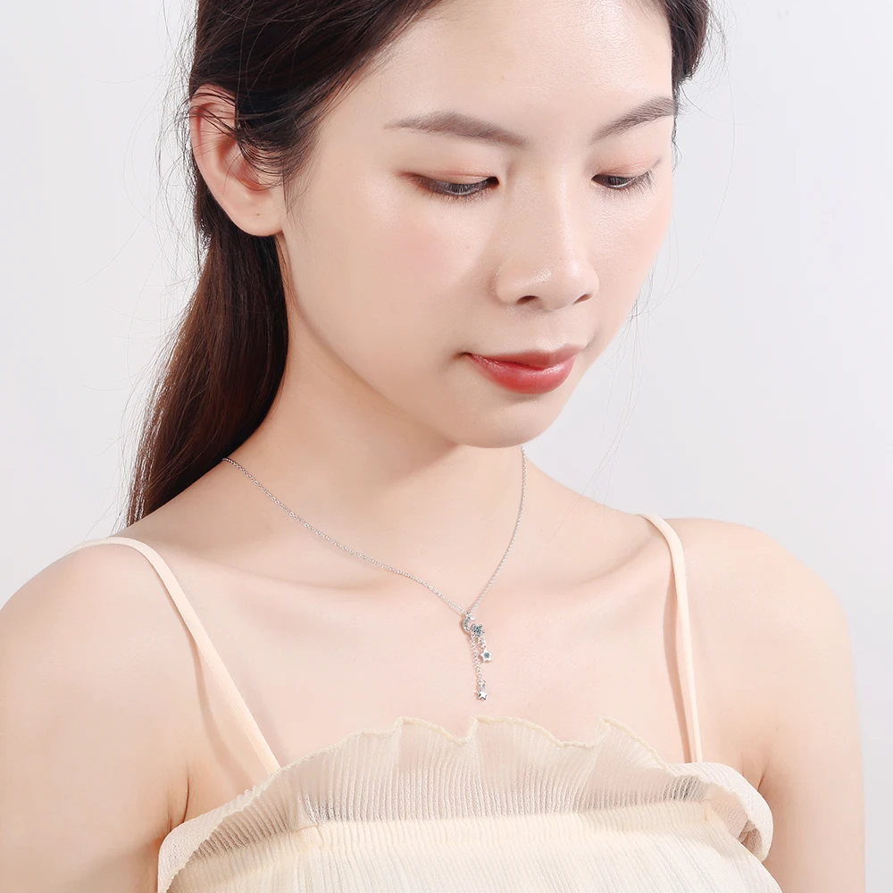 Tatlı 925 Ayar Gümüş Yıldız Ay Püskül Kolye Kadınlar Için zirkonya gerdanlık yaka Düğün Takı S-N453