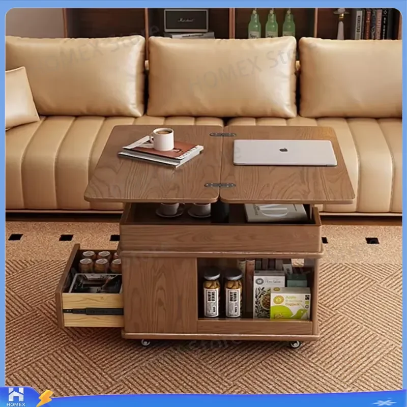 Detachable Side Table Coffee Table Solid Wood Small Apartment Living Room Sofa Antique Lifting Folding Cart Household