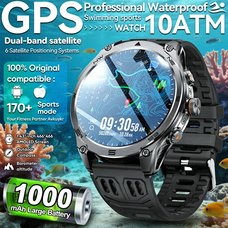 

2026 New Military Smartwatch 1000Mah Battery Build-in GPS Compass 10ATM Waterproof Tactics Sport Flashlight Call Smart Watch Men