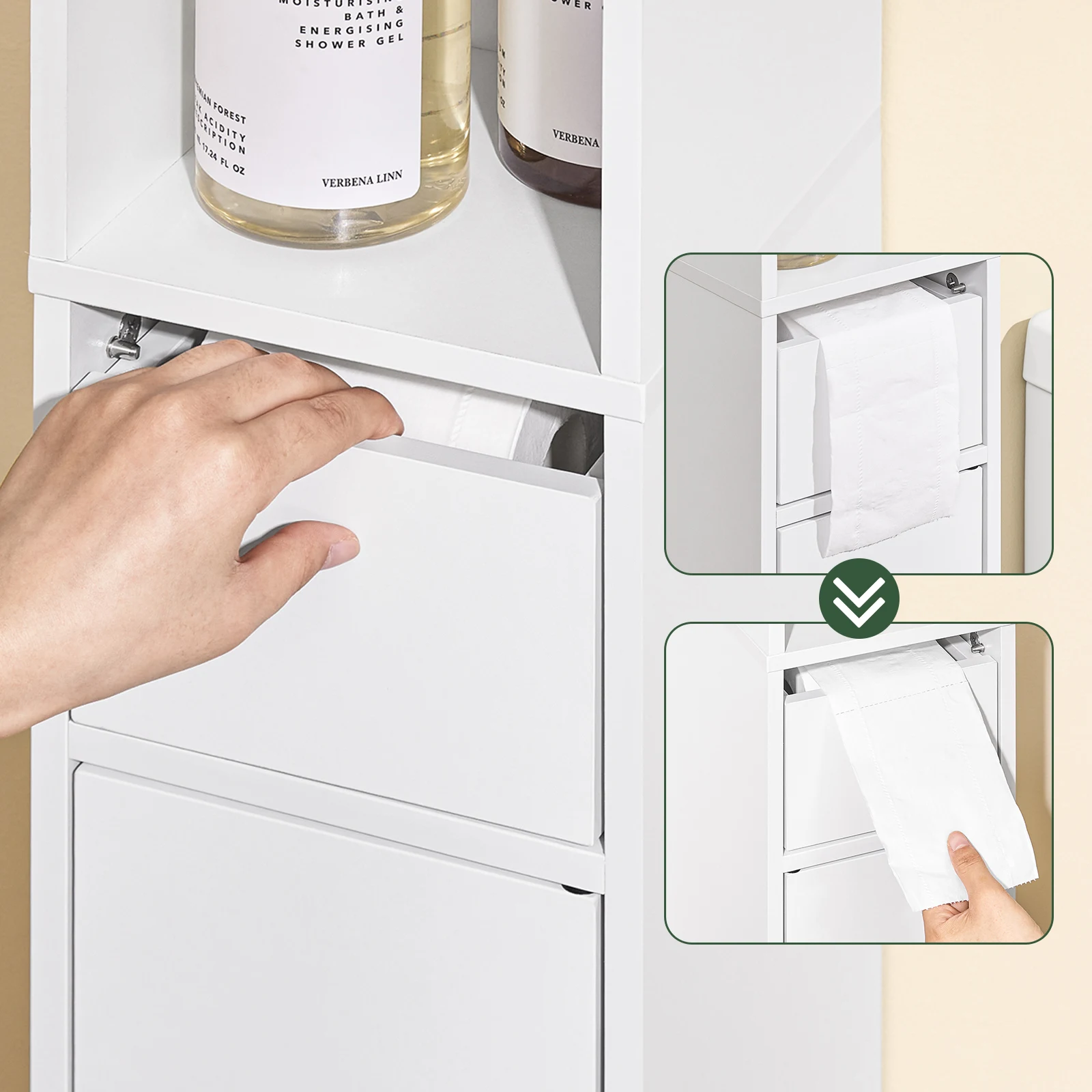 SoBuy BZR34-K-W Badezimmerschrank Schmal Hochschrank Badregal Schrank mit Tür und Schublade Nischenregal für Badezimmer – Detail 4