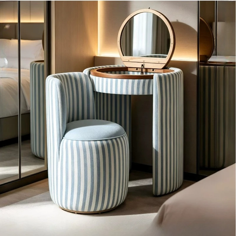 Nordic Sturdy Vanity Desk Round Modern Adult Wooden Luxury Hidden Dressers Bedroom Compact Cute Toaletka Z Lustrem Furniture