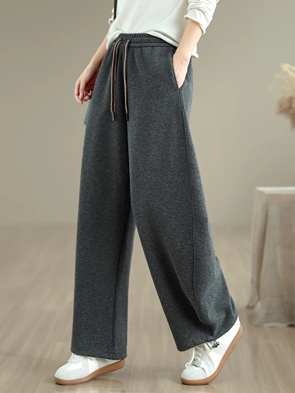 

Loose Casual Wide Leg Pants Women's plus Size Trousers Autumn High Waist Dstring Elastic Waist Sweatpants Drapey Loose Fit