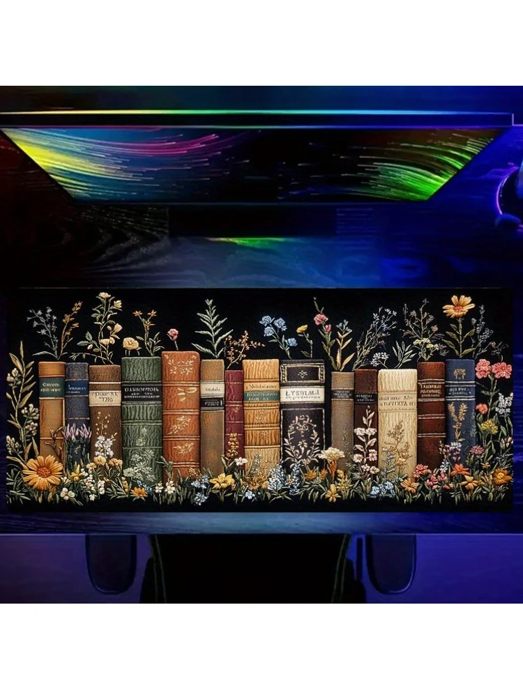 Große Mausunterlage mit Vintage-Blumenmuster, rutschfeste Schreibtischunterlage, waschbare rechteckige Computer-Tastaturunterlage für Gaming, Büro, Mauspad