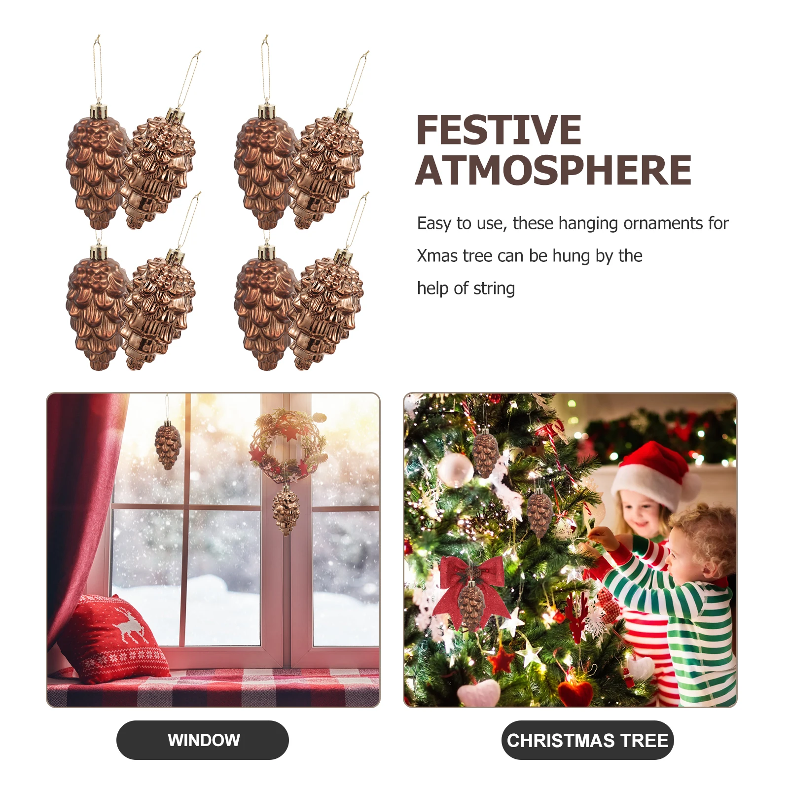 

8pcs Christmas Pine Cones Plastic Decorations Holiday Tree Hanging Ornament Xmas Decor Pine Cone Party Craft Clearance