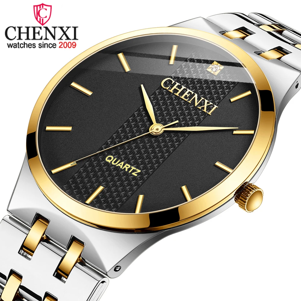 CHENXI Top Luxury Brand Unisex Ultra Thin Quartz Watch Stainless Steel Waterproof Luminous Business Dress Wristwatch with Date