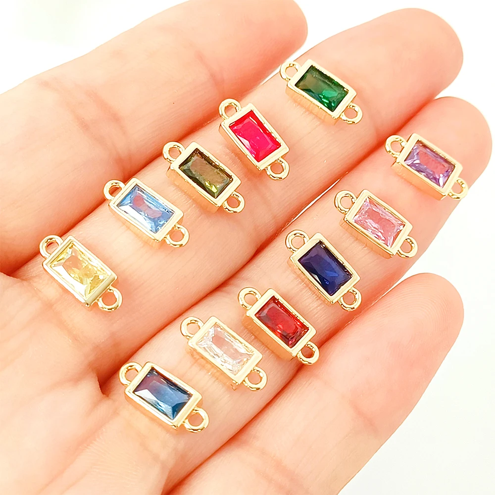 4 Pieces Brass Plated with 14K Gold Zircon Inlay Rectangular Pendant DIY Jewelry Making Necklace Bracelet Accessories Materials