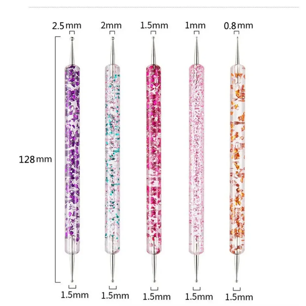 5 teile/satz Dual-Ended Nail art Punktierung Stift Mit Strass Griff 3D UV Gel Liner Blume Muster Zeichnung Malerei Pinsel werkzeug Kits