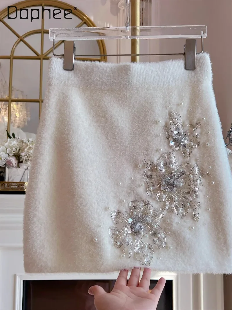 

Высококачественная светская норковая бархатная утолщенная мини-юбка, женская зимняя новая утолщенная юбка трапециевидной формы с высокой талией и украшением