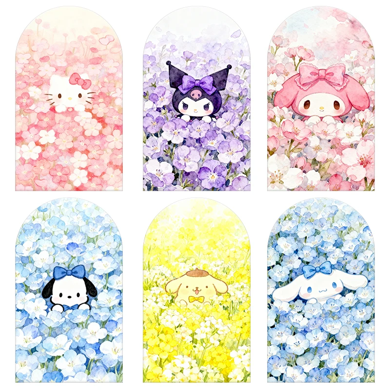 

Sanrio Characters Flower Field Theme Arch Backdrop Cover Romantic Festive Scene For Kids Birthday Baby Shower Photo Booth Decor