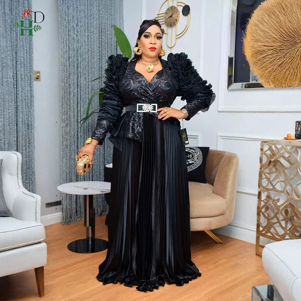 Новинка 2024 года, африканская одежда больших размеров для женщин, элегантные модные платья, турецкое вечернее свадебное платье, Анкара, плиссированное платье с блестками