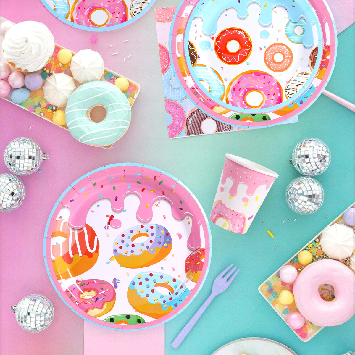 Descartável Donut Party Tableware, Doce Tema, Donut Grow Up, 1st Birthday Party, Casamento, Crianças, Decoração do chuveiro do bebê