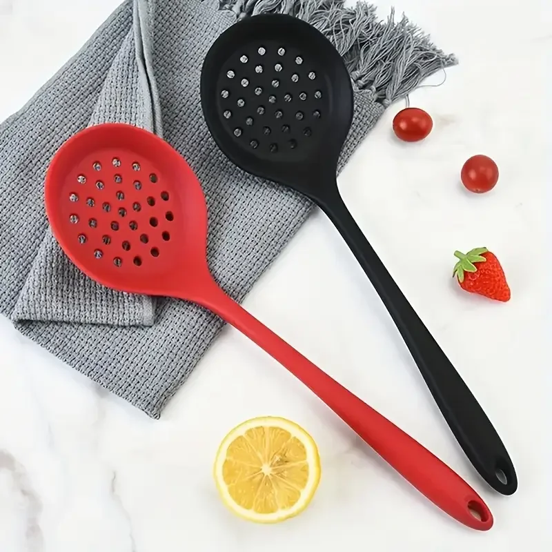 Silicone Slotted Spoon, Heat Resistant Non Scratch Kitchen Skimmer Ladle for Frying for Pasta Dishwasher Safe Cooking Utensils