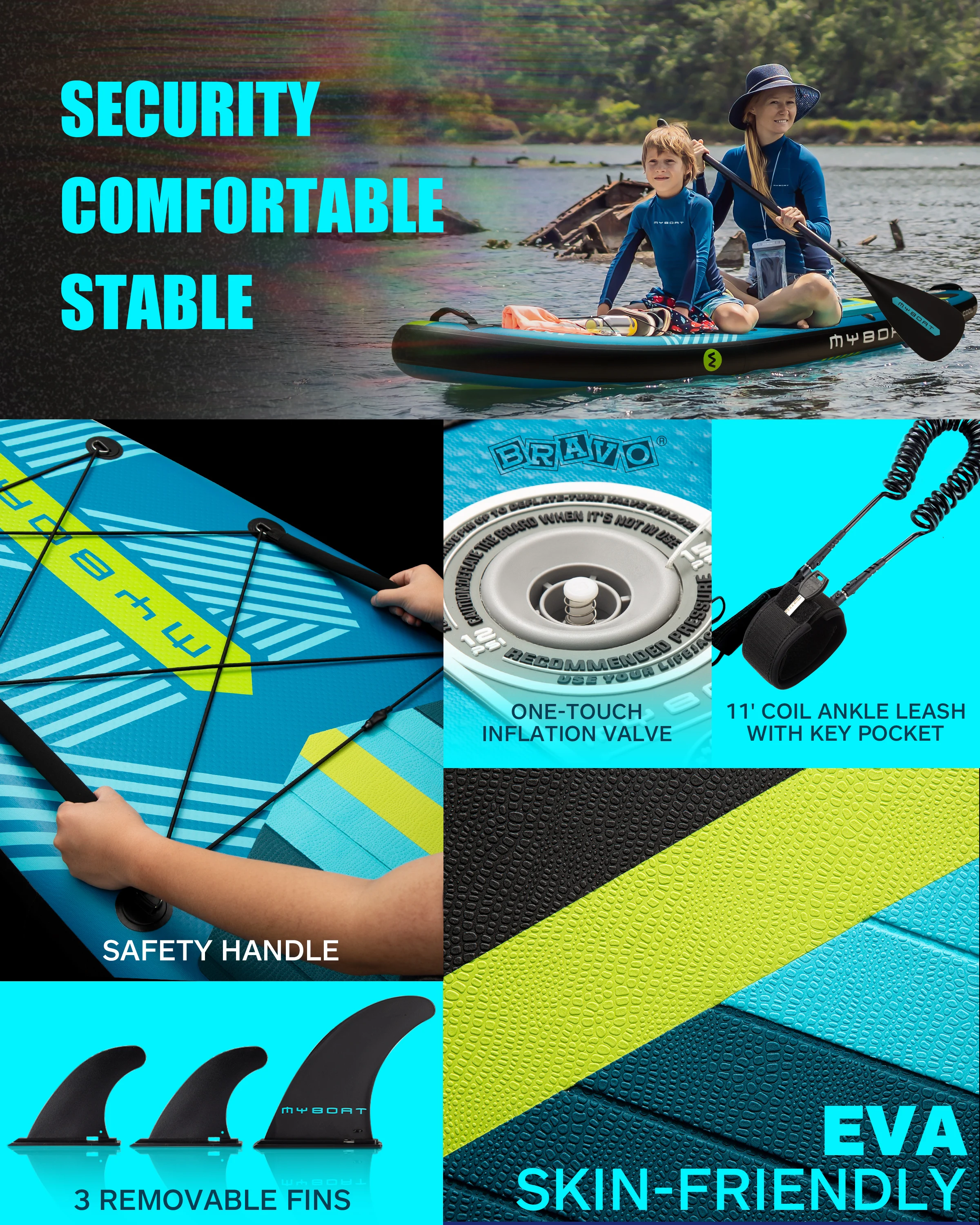 Myboat Stand Up Extra Wide Inflatable Paddle Board 11'×33