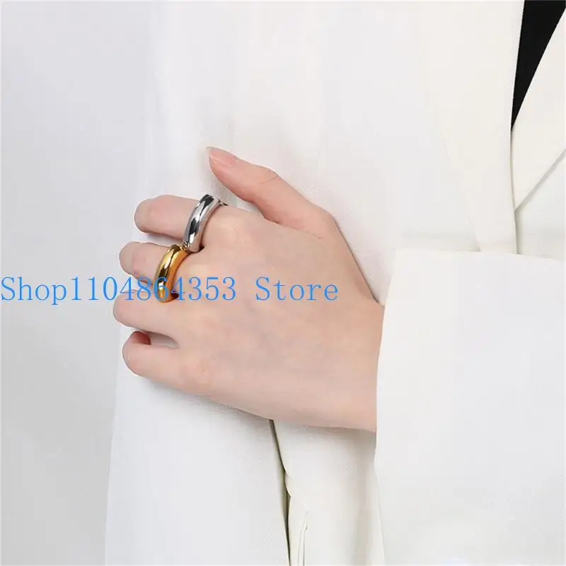 652F تصميمات فريدة من نوعها خواتم غير منتظمة خواتم ذهبية/فولاذية حديثة إكسسوارات مناسبة للمناسبات غير الرسمية أو الخاصة #3