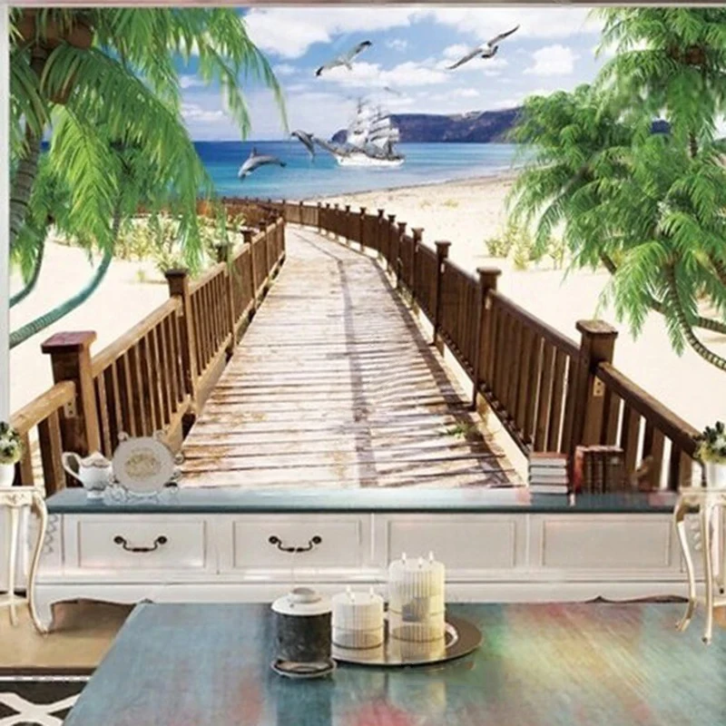 Modern And Simple 3D Stereoscopic Coconut Tree Sailboat TV Luxurious Home Bedroom Background Wall