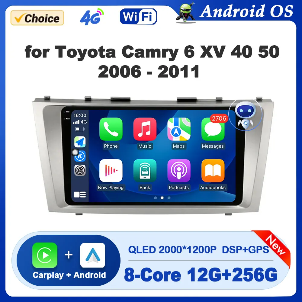 

Android OS Car Multimedia Radio Player for Toyota Camry 6 XV 40 50 2006 - 2011 GPS Navigation Wireless Carplay WiFi Touch Screen