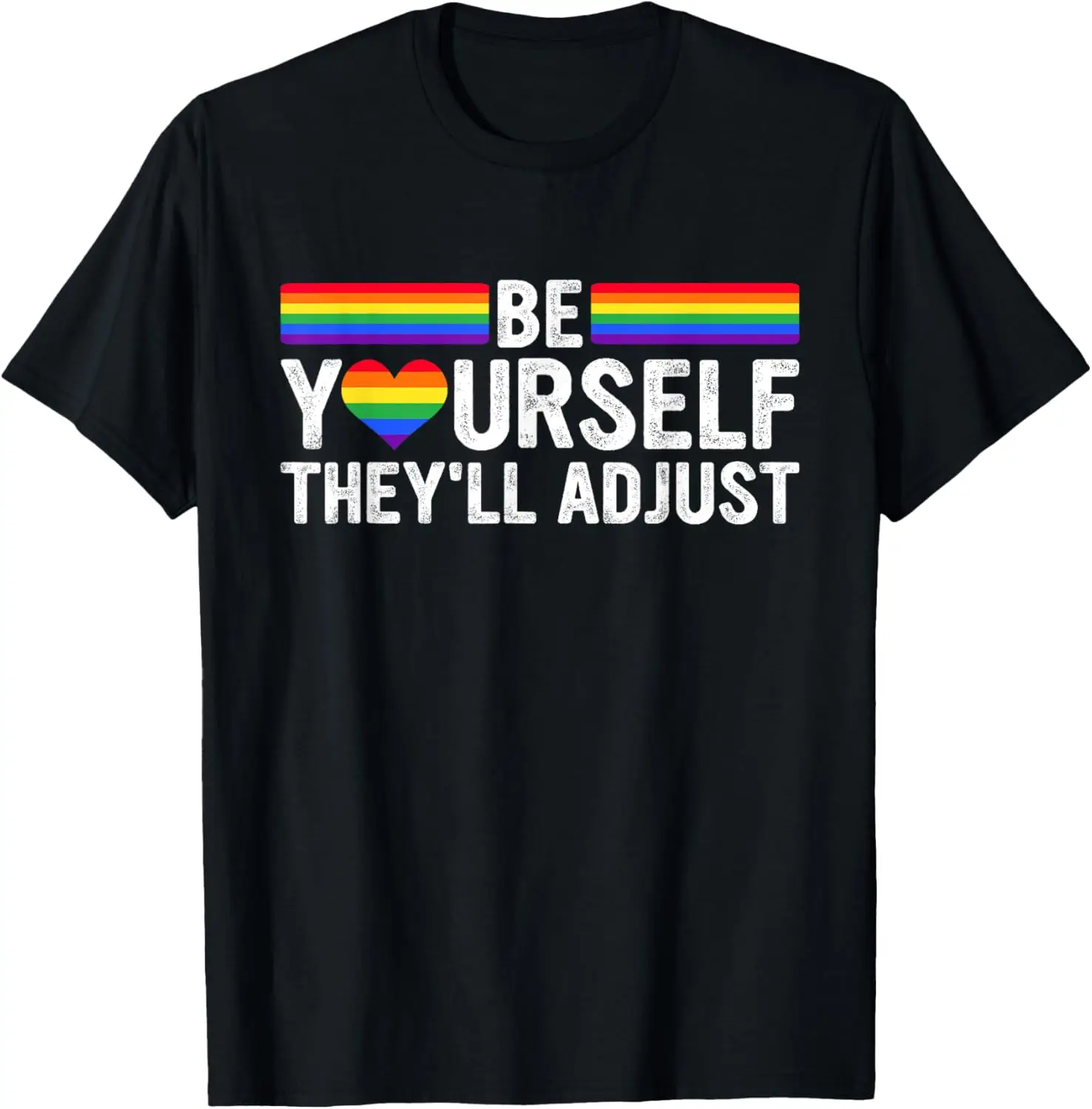 

Be Yourself They'll Adjust LGBTQ Rainbow Flag Gay Pride Ally T-Shirt,100% cotton