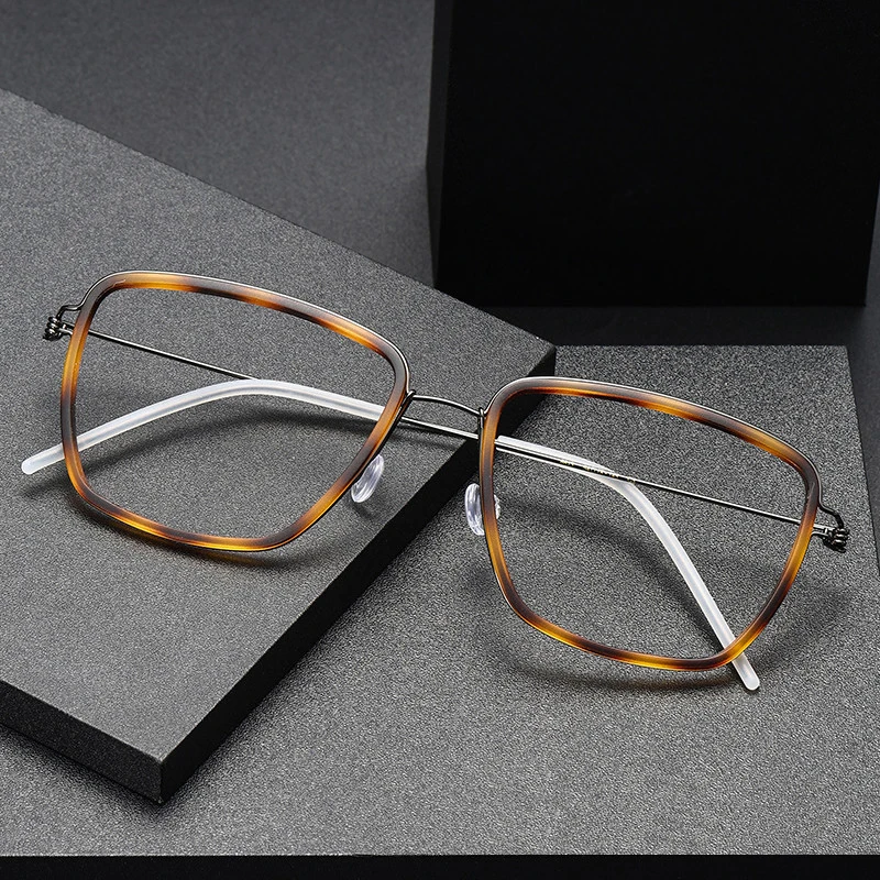 Vintage Ultralight Screwless Glasses Frame Women Retro Square Titanium Acetate Ring Eyeglasses Men Top Quality Optical Eyewear