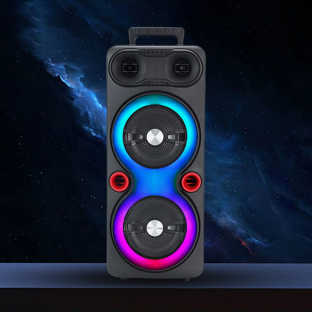 Dual Subwoofer Speakers BT 5.0 6.5 Inch Stereo Subwoofer LED AUX Karaoke Machine with Mic FM Radio RGB Party Sound Box