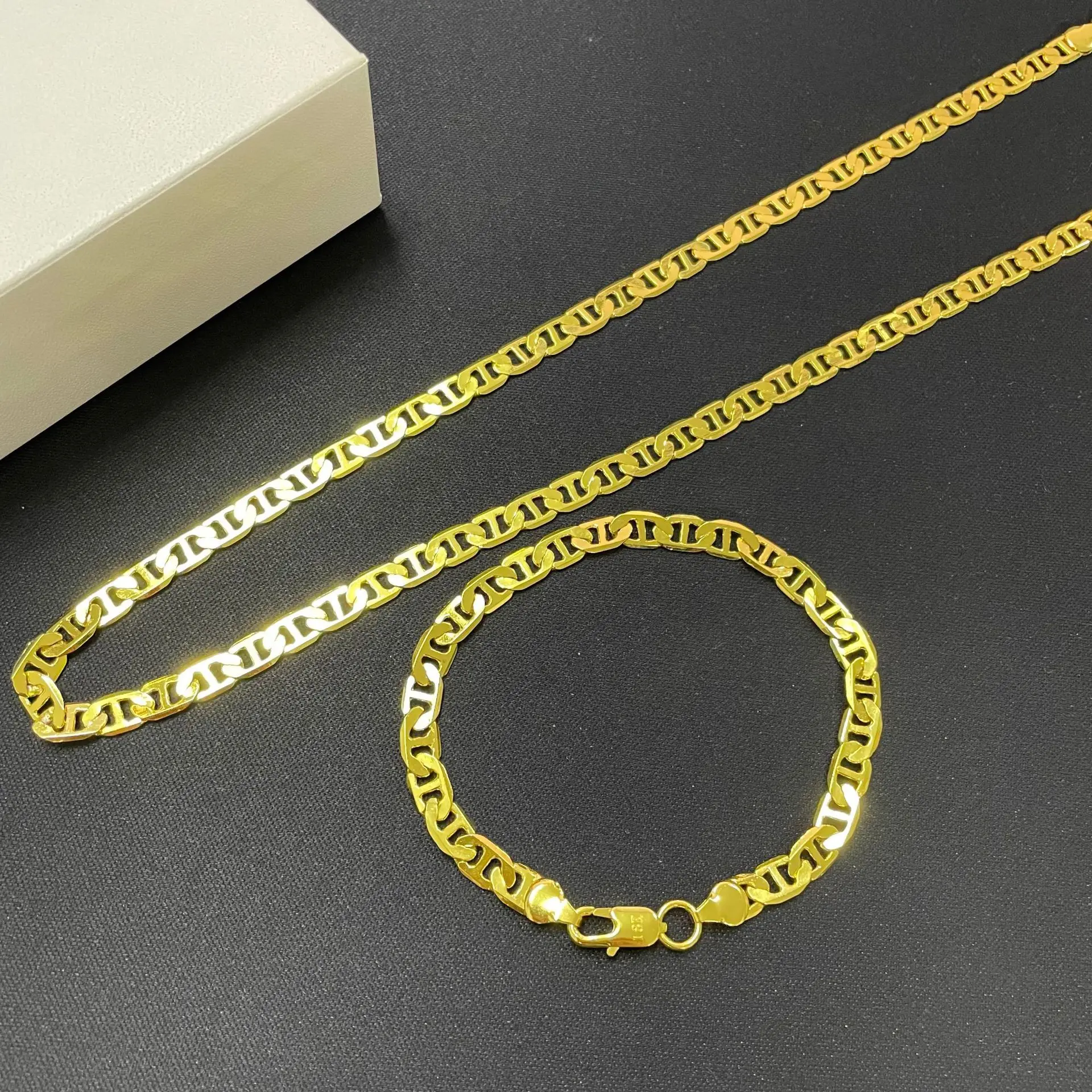 

Ювелирные изделия из стерлингового серебра 925 пробы, золото 18 карат, ожерелье, браслет, набор, 6 мм, японская цепочка, подарок на день рождения, годовщину, свадьбы