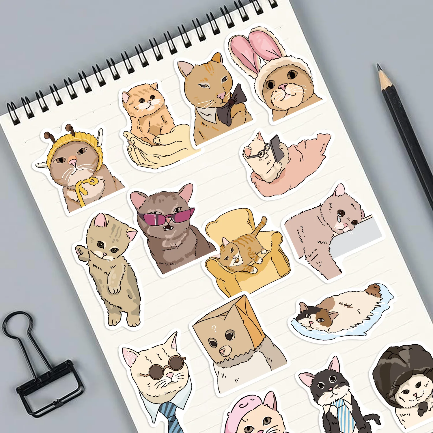50PCS Hand-drawn Style Cat MEME Cartoon Animal Graffiti DIY Decorative iPad Guitar Laptop Suitcase Waterproof Sticker Kids Toy