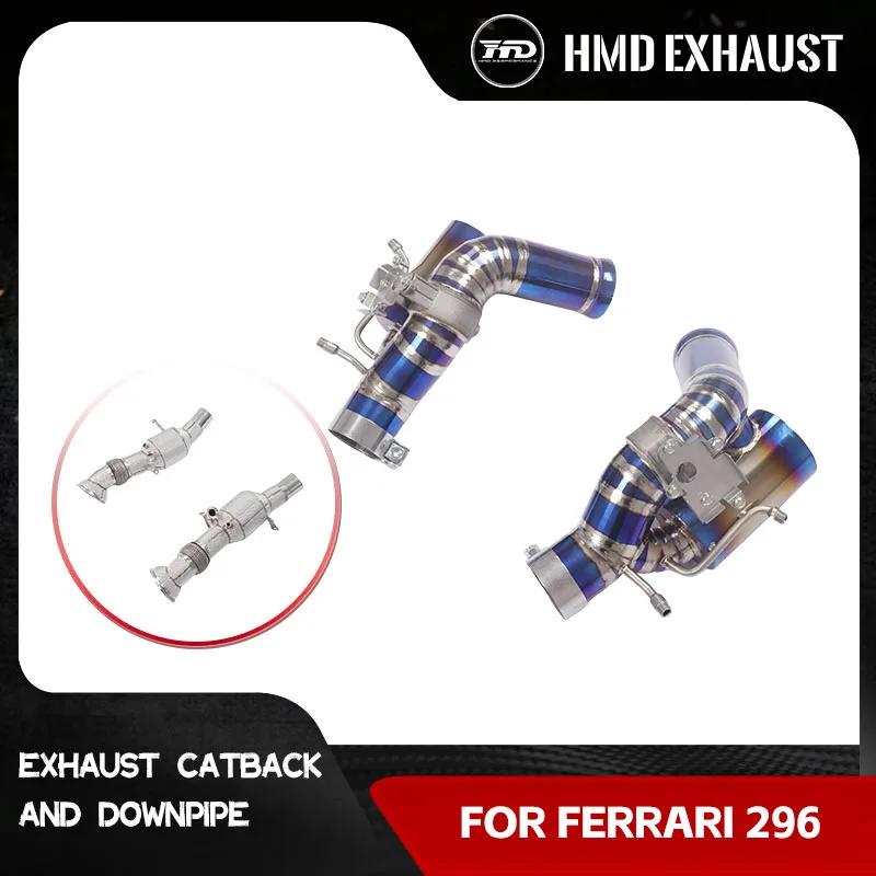 HMD for Ferrari 296 GTB GTS Titanium Sport Exhaust catback+downspipe OEM valve base Muffler Tip