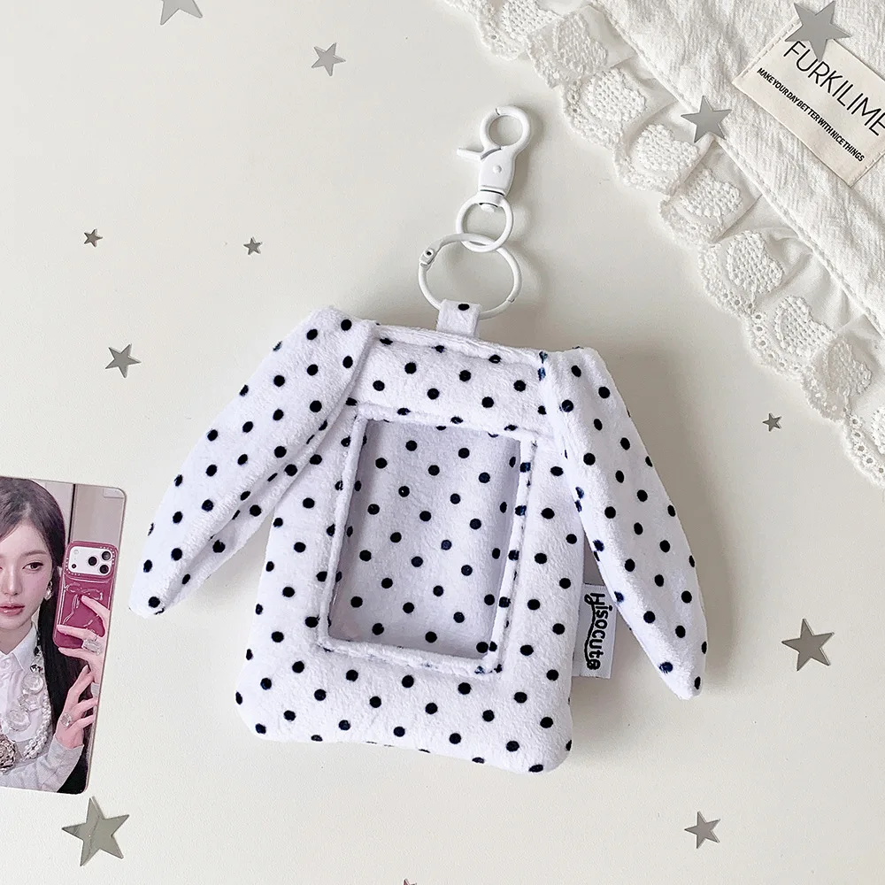 Girl Polka Dot Bunny Ear Pendant Card Holder Kpop 3 Inch Photocard Display Case Student School ID Card Pouch Badge Holder view 6