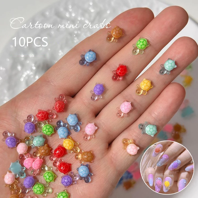 10 pezzi di decorazioni per nail art tartaruga, mini ciondoli per unghie in resina trasparente ghiacciata, accessori fai da te