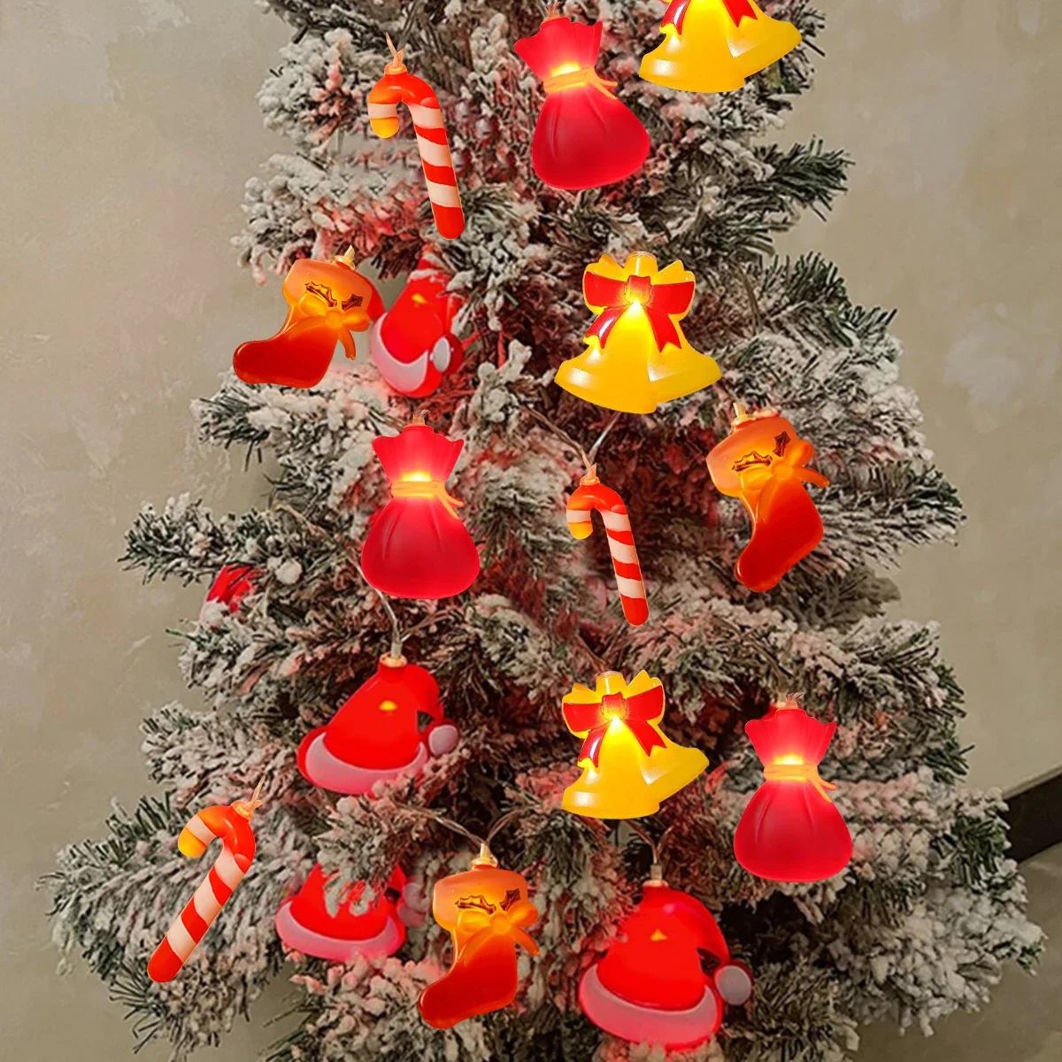 Рождественские сказочные гирлянды Рождественские гирлянды с конфетной тростью Шляпа Носки Кошелек Колокольчик Рождественские украшения на батарейках