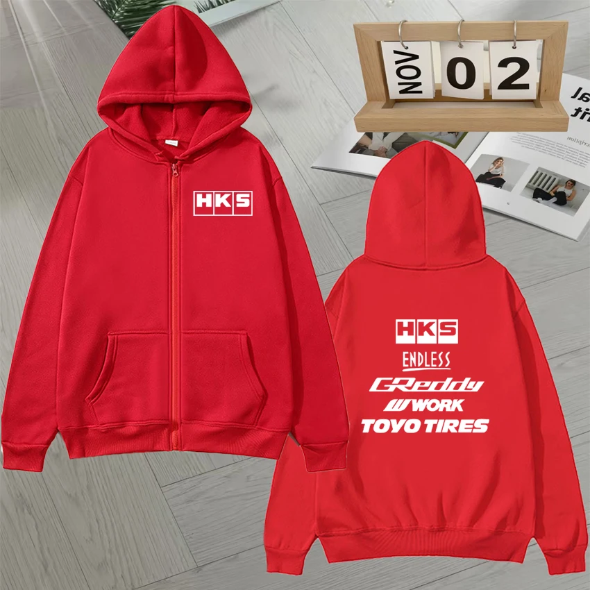 2025 Popular Japan JDM Modified Car HKS ENDLESS Zip Up Hoodie Men women Zipper Sweatshirt Unisex Fleece Long sleeve Loose Jacket